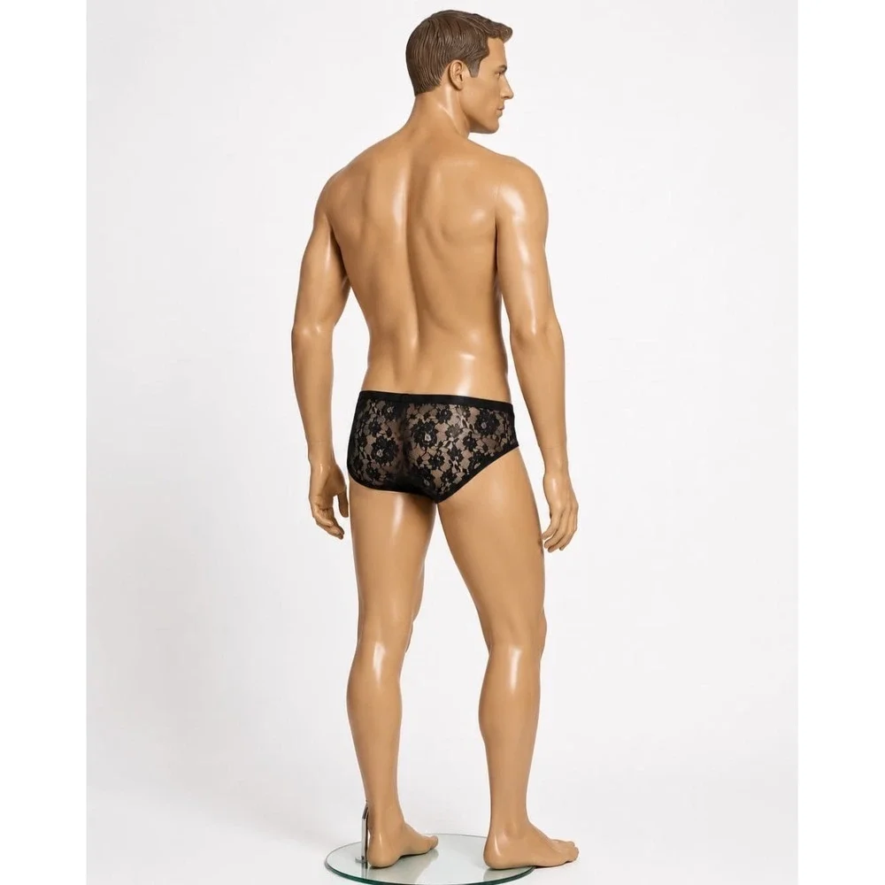 Cosabella Mens Black Floral Lace Sheer Low Rise Briefs Underwear Sexy‎ Lingerie